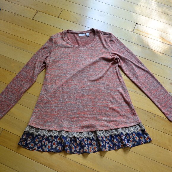 LOGO Lori Goldstein Space Dye Sweater Knit Top with Tier Red US S - Picture 2 of 12